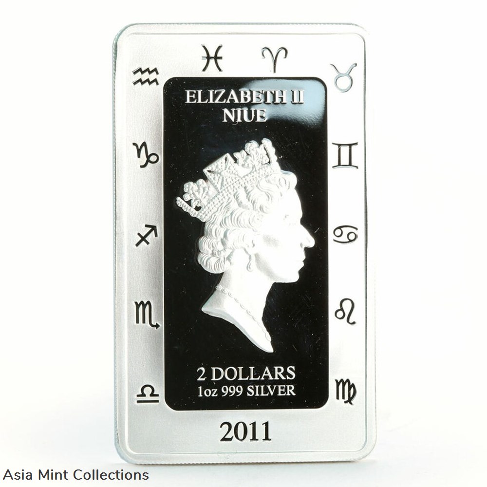 2011 - Niue 2 dollars Zodiac Signs series Libra colored proof silver coin 2 coins ingots bullion 2011 niue 2 dollars zodiac signs series libra colored proof silver coin