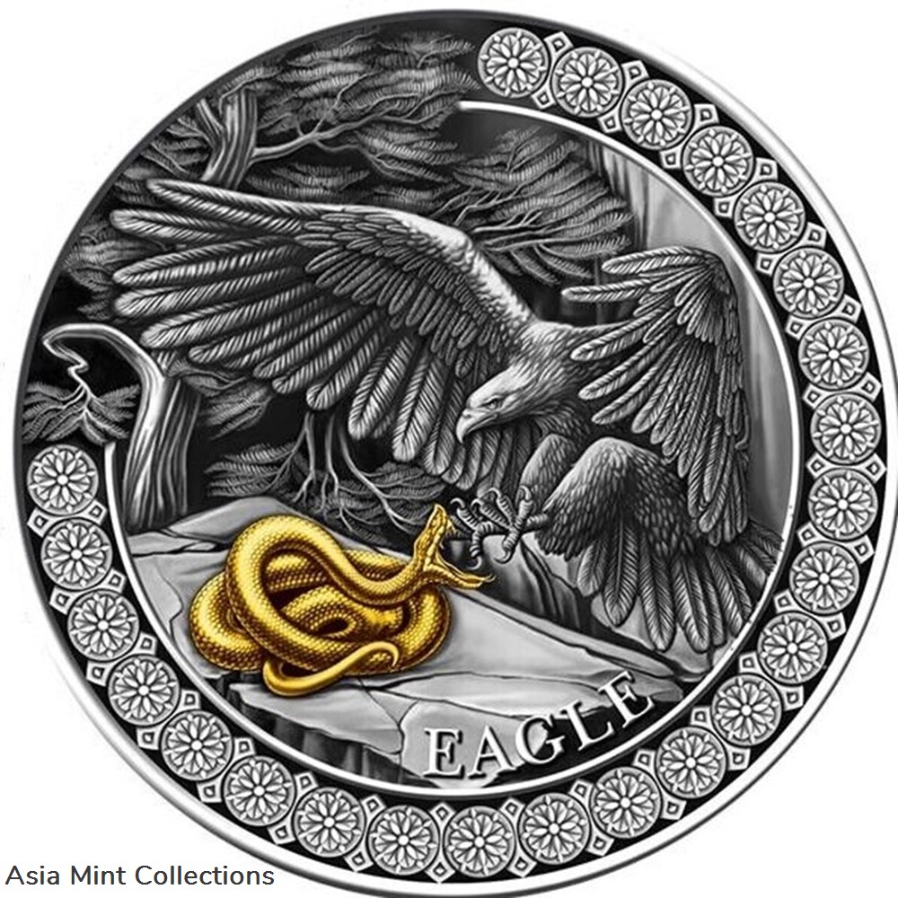 2023 - Eagle Hunting in the Wild 50 g Antique finish Silver Coin 10 Cedis Ghana coins ingots bullion 2023 eagle hunting in the wild 50 g antique finish silver coin 10 cedis ghana