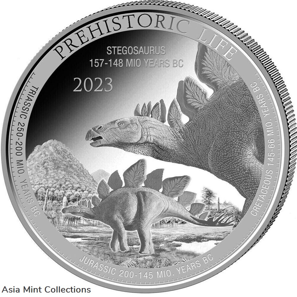 2023 - Prehistoric Life Stegosaurus (12.) Silver Coin 1 oz 999 Silver Congo ST coins ingots bullion 2023 prehistoric life stegosaurus 12 silver coin 1 oz 999 silver congo st