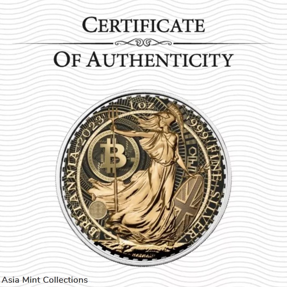 2023 - Britannia Bitcoin Classic Design 1oz 999 Silver COLOR EDITION 2 coins ingots bullion 2023 britannia bitcoin classic design 1oz 999 silver color edition