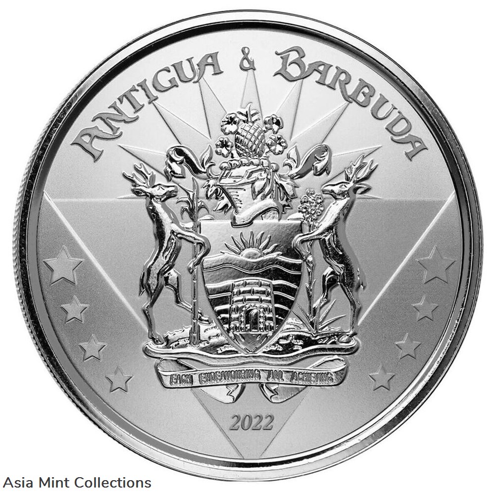 2022 - Antigua & Barbuda $2 EC8 Coat of Arms 1oz Silver Proof Like 3 coins ingots bullion coin 2022 antigua barbuda 2 ec8 coat of arms 1oz silver proof like