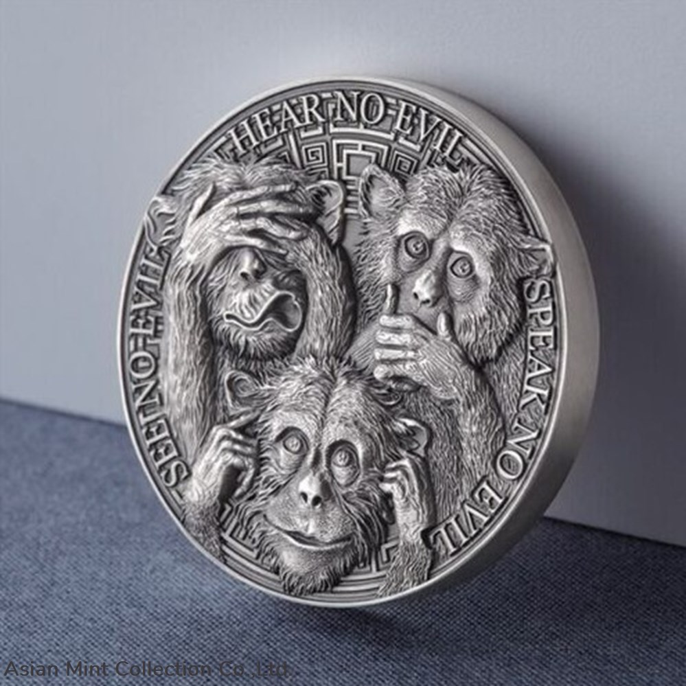 2022 - Three Wise Monkeys Life Quotes 1oz Coin 5 Cedis Republic of Ghana 3 coins ingots bullion silver 2022 three wise monkeys life quotes 1oz coin 5 cedis republic of ghana