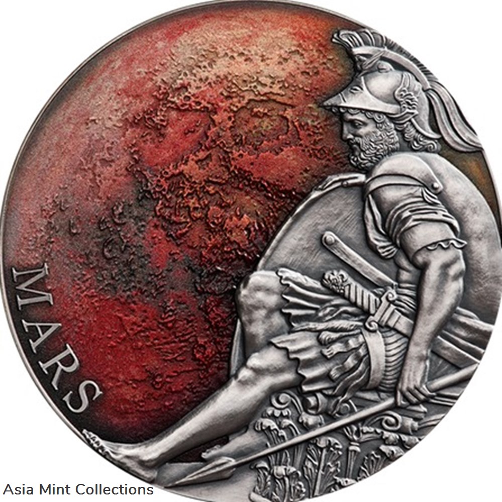 2020 - Mars Planets and Gods 3 oz Antique finish Silver Coin CFA Cameroon coins ingots bullion 2020 mars planets and gods 3 oz antique finish silver coin cfa cameroon