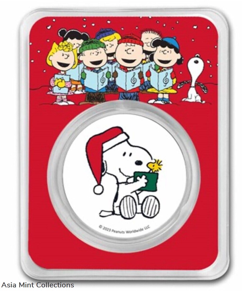 2023 - Peanuts® Snoopy Santa Holding Woodstock Colorized .999 Silver TEP & Velvet Bag coins ingots bullion coin 2023 peanuts snoopy santa holding woodstock colorized 999 silver tep velvet bag