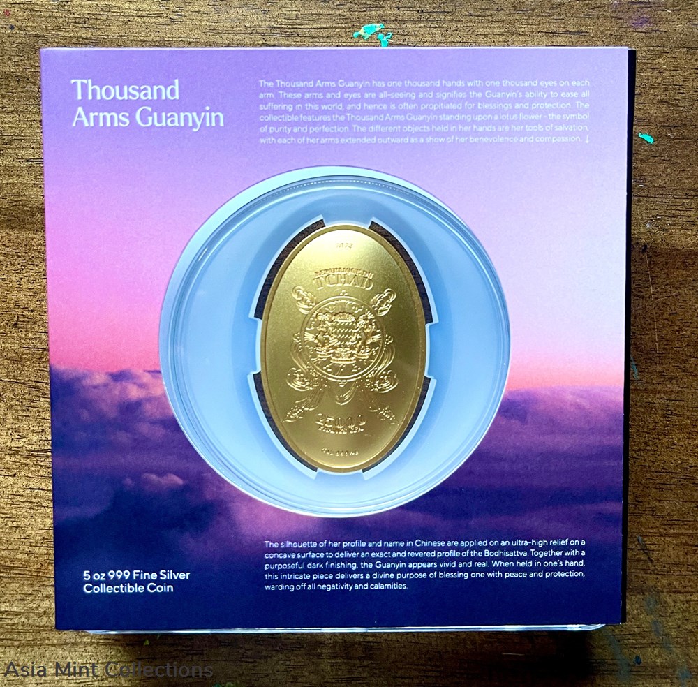 coins ingots bullion 2023 chad thousand arms guanyin 5oz silver gilded coin