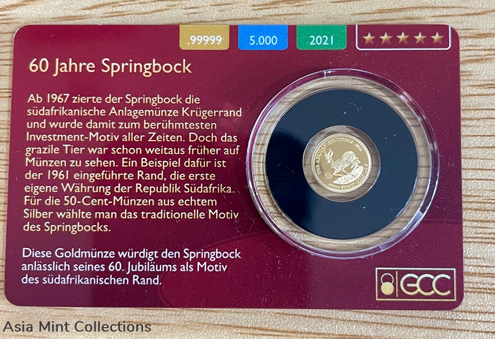 2021 - Gold Coin Card - Gabon 1000 Francs Gold PP 60 Years Springbock coins ingots bullion silver 2021 gold coin card gabon 1000 francs gold pp 60 years springbock