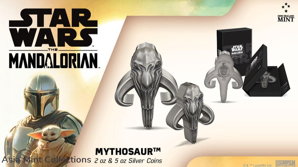 2023 Niue Star Wars Mandalorian Mythosaur 2oz Silver Antiqued Coin 5 figurines cinema 2023 niue star wars mandalorian mythosaur 2oz silver antiqued coin