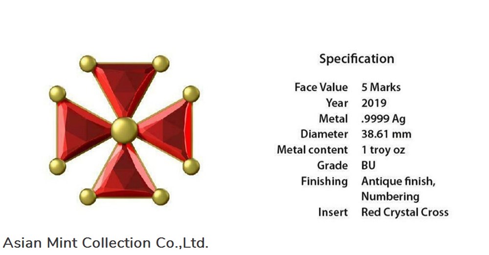 coins ingots bullion 2019 germania red crystal cross 1oz silver antique finish coin