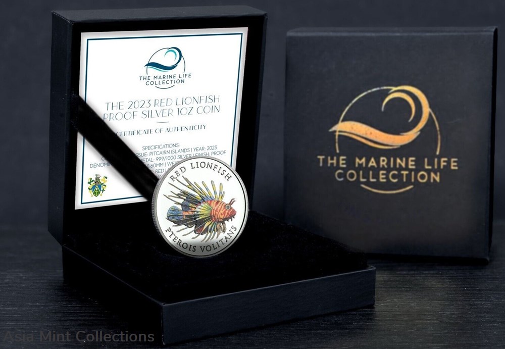 2023 - Red Lion Fish 1oz Silver Color $1 Pitcairn Islands PP / Proof with Original Packaging 3 coins ingots bullion coin 2023 red lion fish 1oz silver color 1 pitcairn islands pp proof with original packaging
