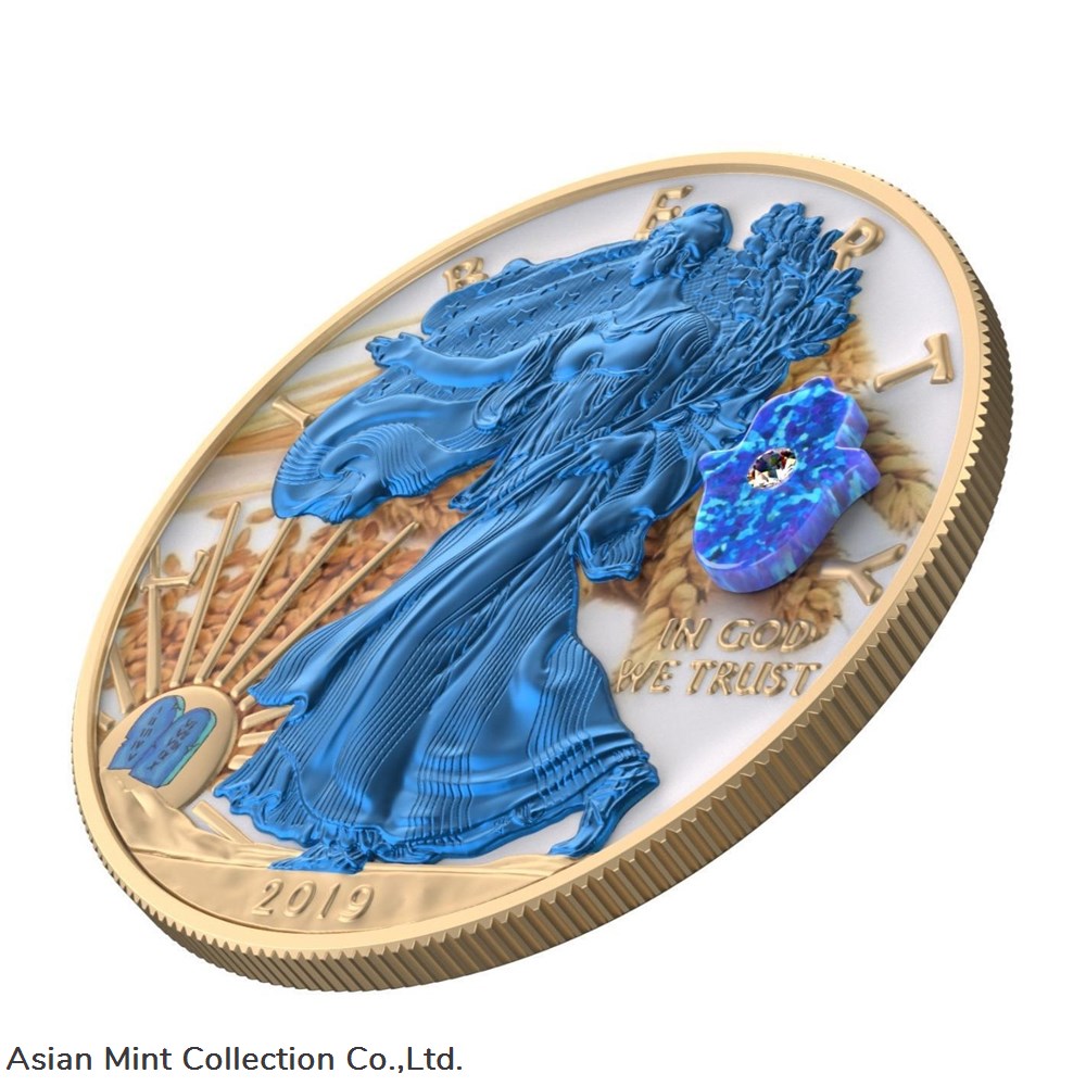 2019 USA $1 Silver Eagle - Jewish Holidays - SHAVUOT 1oz Silver Coin with OPAL 2 coins ingots bullion 2019 usa 1 silver eagle jewish holidays shavuot 1oz silver coin with opal
