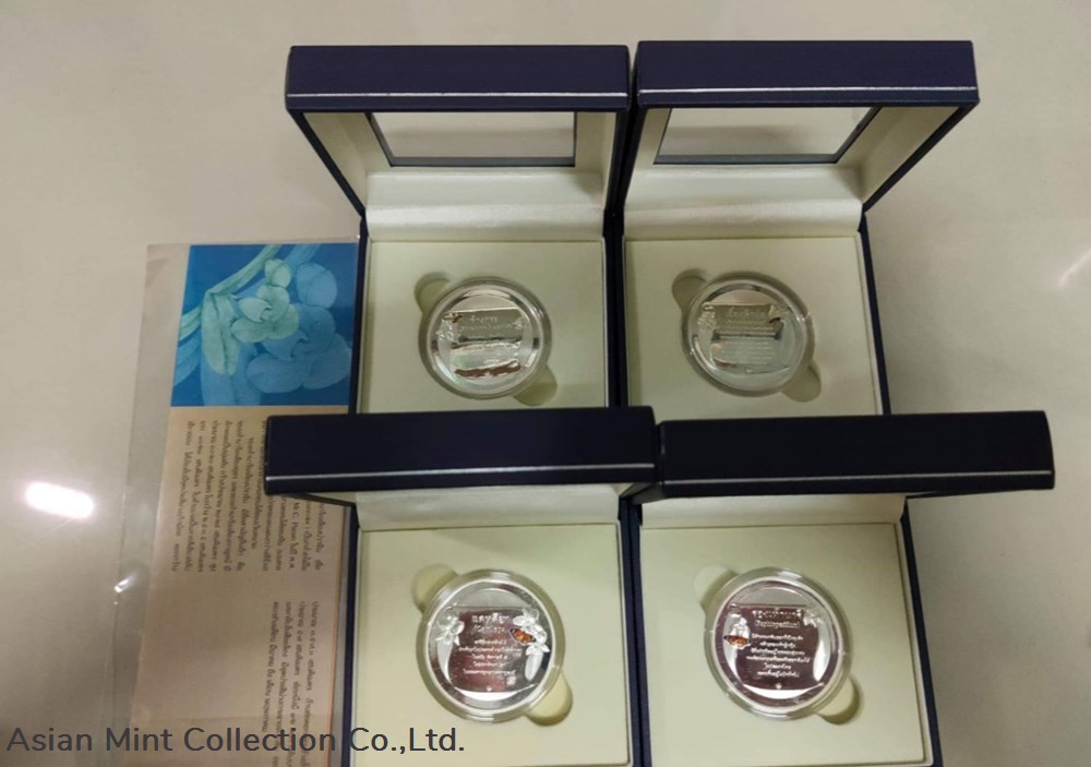 2016 - Commemorative Coin Thailand Orchids, Color Printed in polished silver, set of 4 coins 4 2016 commemorative coin thailand orchids color printed in polished silver set of 4 coins