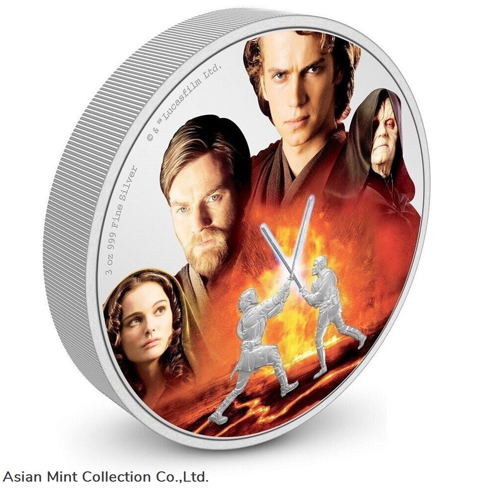 coins ingots bullion ingot 2022 niue star wars battle scenes anakin vs obi wan 3oz silver coloured