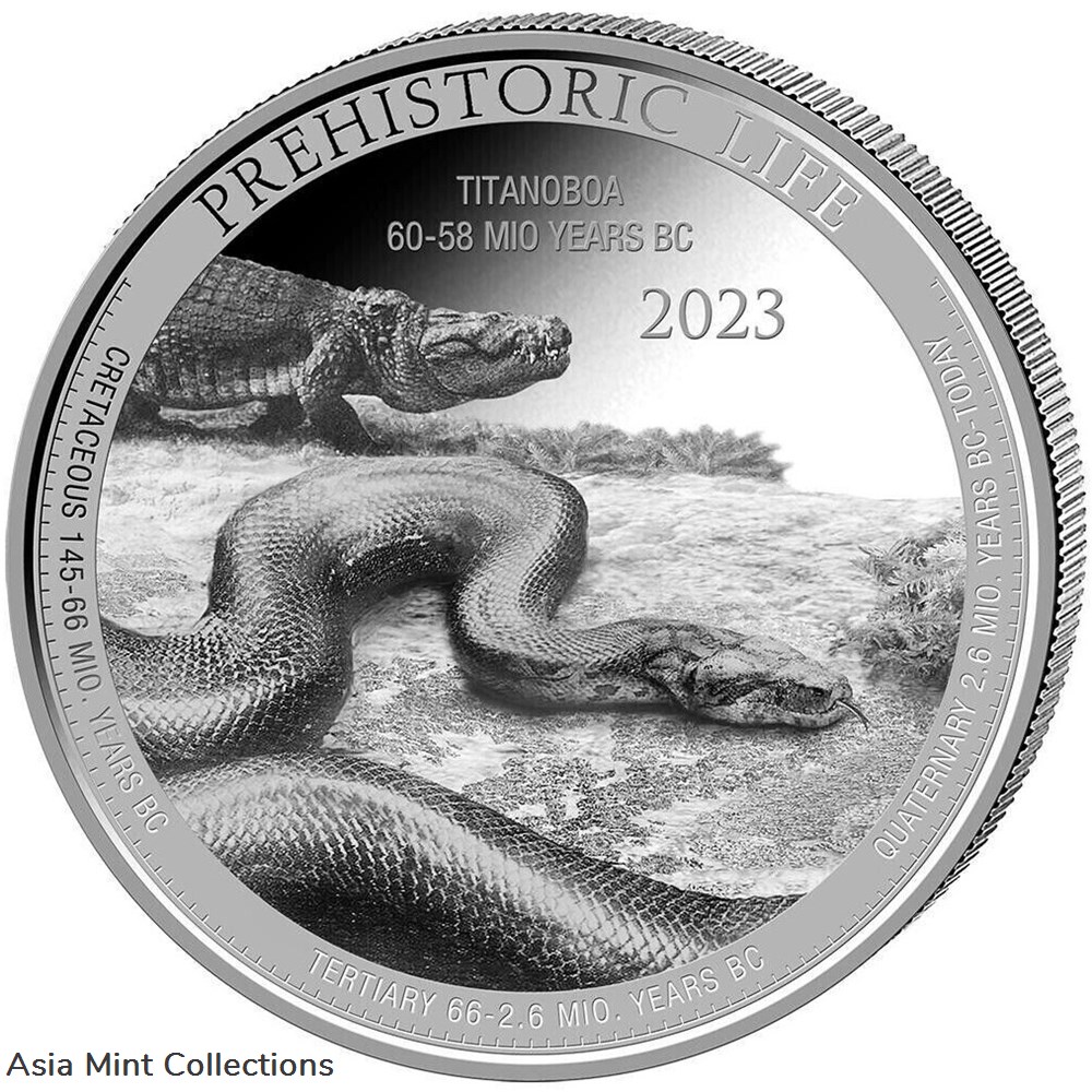 2023 - Prehistoric Life Titanoboa (10.) Silver Coin 1 oz 999 Silver Congo ST coins ingots bullion 2023 prehistoric life titanoboa 10 silver coin 1 oz 999 silver congo st