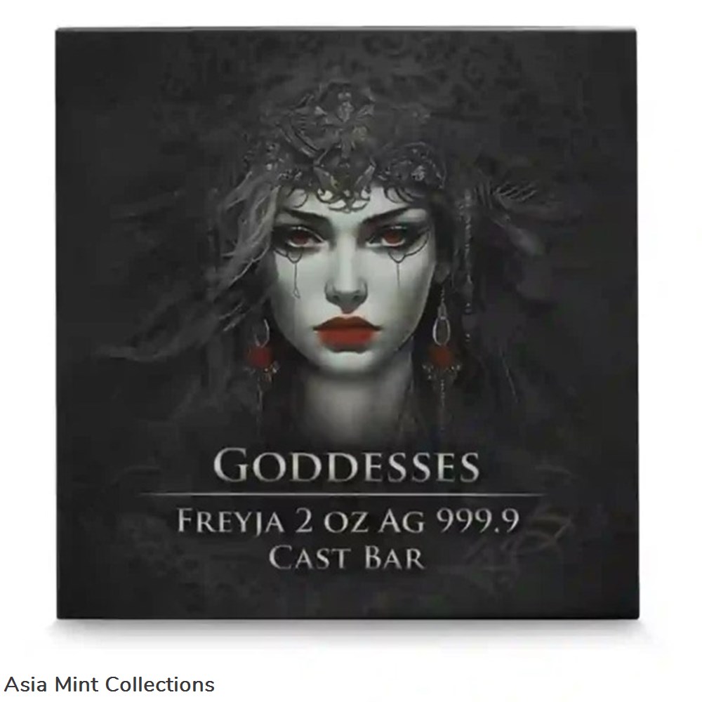 2024 - FREYJA Germania Goddess 2oz Silver Antique Colored Cast Bar 999 Made FIRST ISSUE 6 coins ingots bullion coin 2024 freyja germania goddess 2oz silver antique colored cast bar 999 made first issue