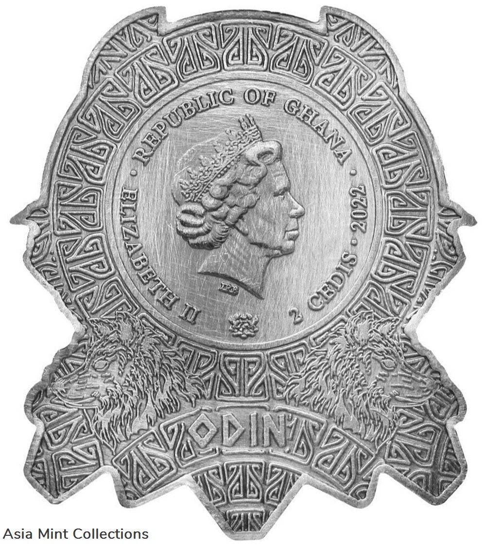 2022 - Ghana Norse Gods Odin Ultra High Relief Silver Plated Antiqued GH¢2 Coin 2 coins ingots bullion 2022 ghana norse gods odin ultra high relief silver plated antiqued gh 2 coin