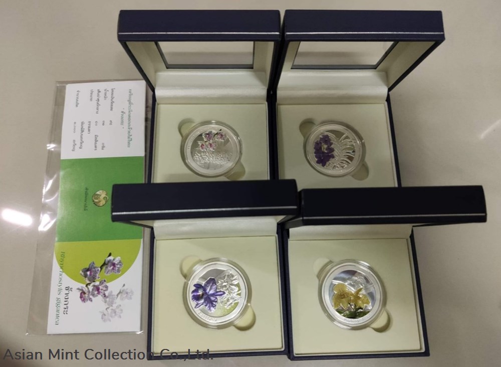 2016 - Commemorative Coin Thailand Orchids, Color Printed in polished silver, set of 4 coins 3 2016 commemorative coin thailand orchids color printed in polished silver set of 4 coins