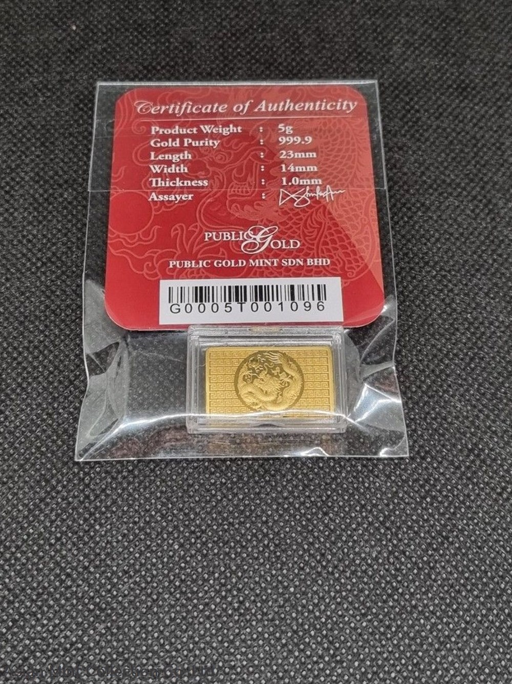 Public Gold Tai Fook 5 Gram Ingot coins ingots bullion public gold tai fook 5 gram ingot
