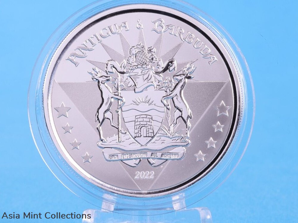 2022 - Antigua & Barbuda $2 EC8 Coat of Arms 1oz Silver Proof Like 5 coins ingots bullion coin 2022 antigua barbuda 2 ec8 coat of arms 1oz silver proof like