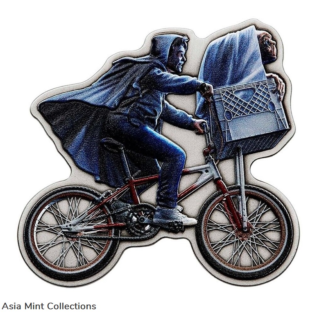 2022 Niue E.T. The Extra Terrestrial 40th Ann. 2oz Silver Bicycle Shaped Coin coins ingots bullion 2022 niue e t the extra terrestrial 40th ann 2oz silver bicycle shaped coin