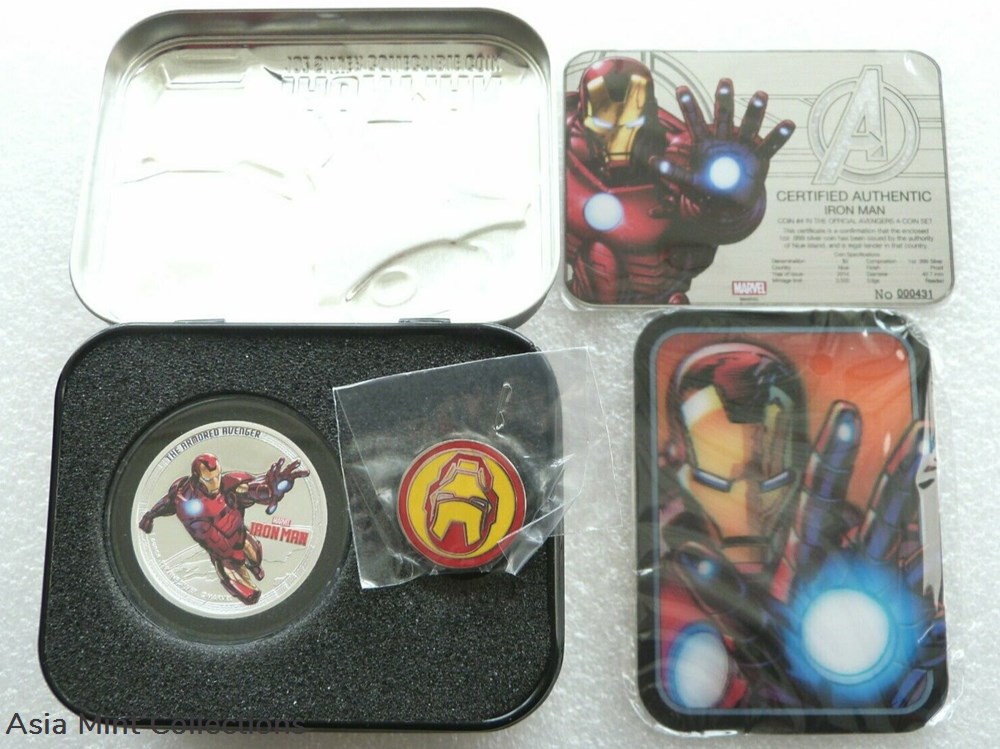 2014 Niue Marvel The Avengers Iron Man $2 Silver Proof 1oz Coin Box Coa coins ingots bullion 2014 niue marvel the avengers iron man 2 silver proof 1oz coin box coa