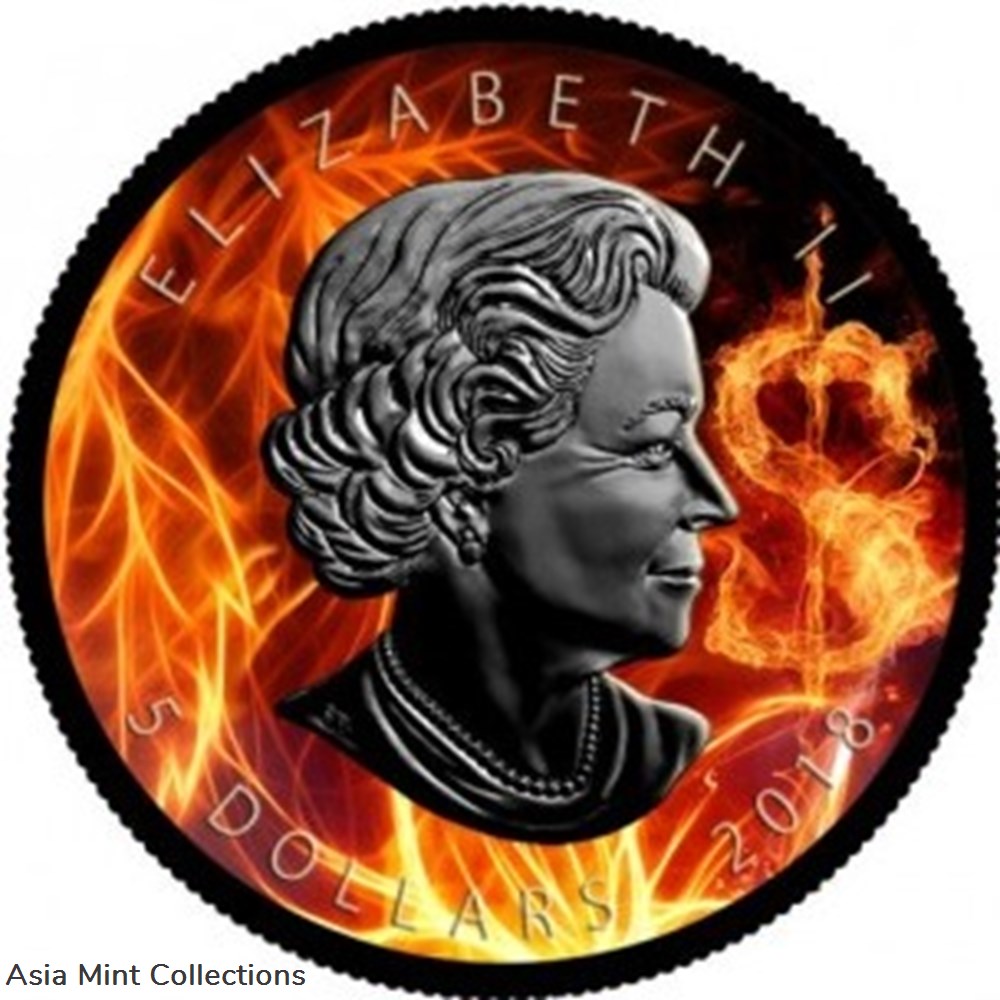 2018 Burning Maple Leaf, Colorized & Ruthenium Plated Coin 2 coins ingots bullion silver 2018 burning maple leaf colorized ruthenium plated coin