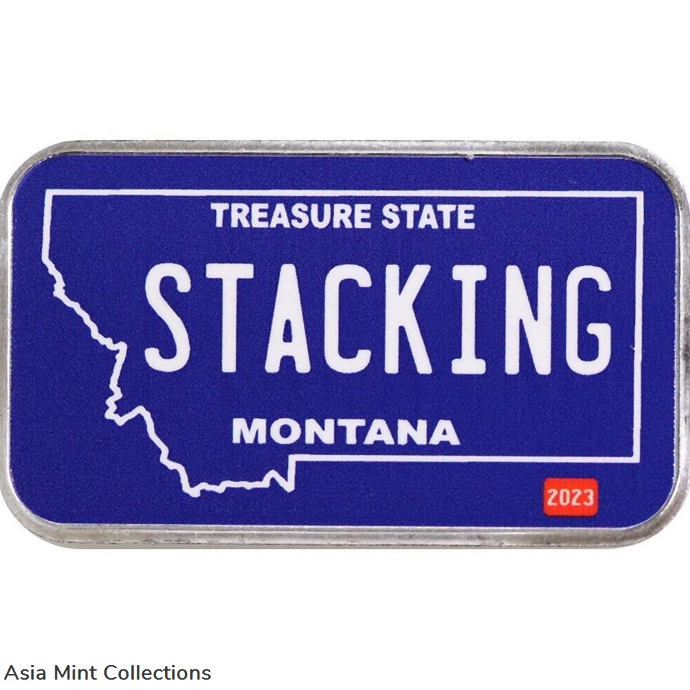 2023 - 1 oz Silver Bar ~ Stacking Across America Montana License Plate ~ New w/ COA coins ingots bullion coin 2023 1 oz silver bar stacking across america montana license plate new w coa