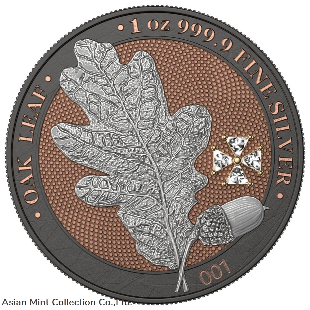 2019 - Germany 5 Mark - Oak Leaf - Crystal Cross - 1 Oz Silver Coin coins ingots bullion 2019 germany 5 mark oak leaf crystal cross 1 oz silver coin