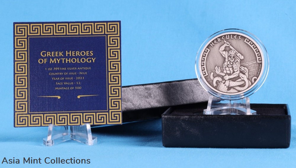 2023 - Hercules Silbermünze 1 Oz 999 Niue 2 $ Antik Finish mit OVP 5 coins ingots bullion silver coin 2023 hercules silbermunze 1 oz 999 niue 2 antik finish mit ovp