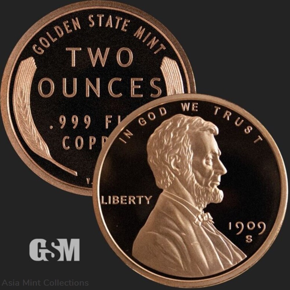 1909 - 2 oz Lincoln Wheat Cent Copper Round .999 Pure Fine Copper BU 3 coins ingots bullion coin 1909 2 oz lincoln wheat cent copper round 999 pure fine copper bu