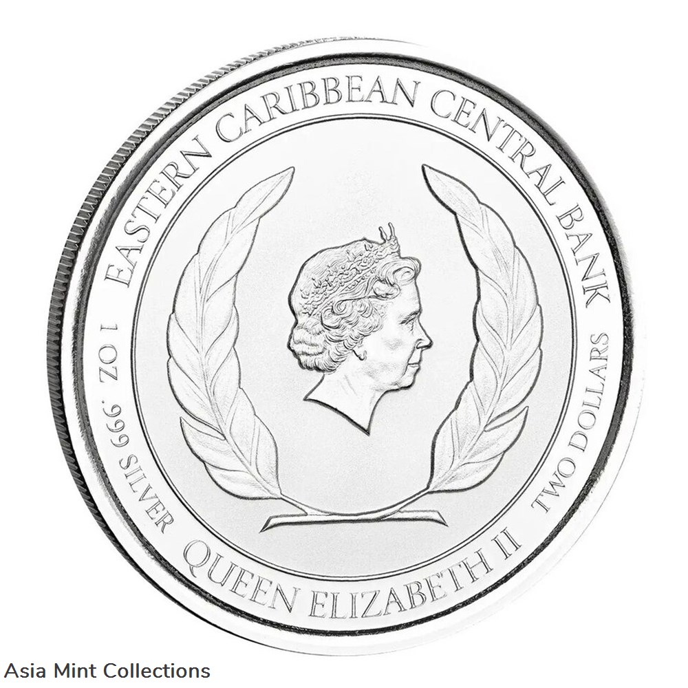 2022 - Antigua & Barbuda $2 EC8 Coat of Arms 1oz Silver Proof Like 4 coins ingots bullion coin 2022 antigua barbuda 2 ec8 coat of arms 1oz silver proof like