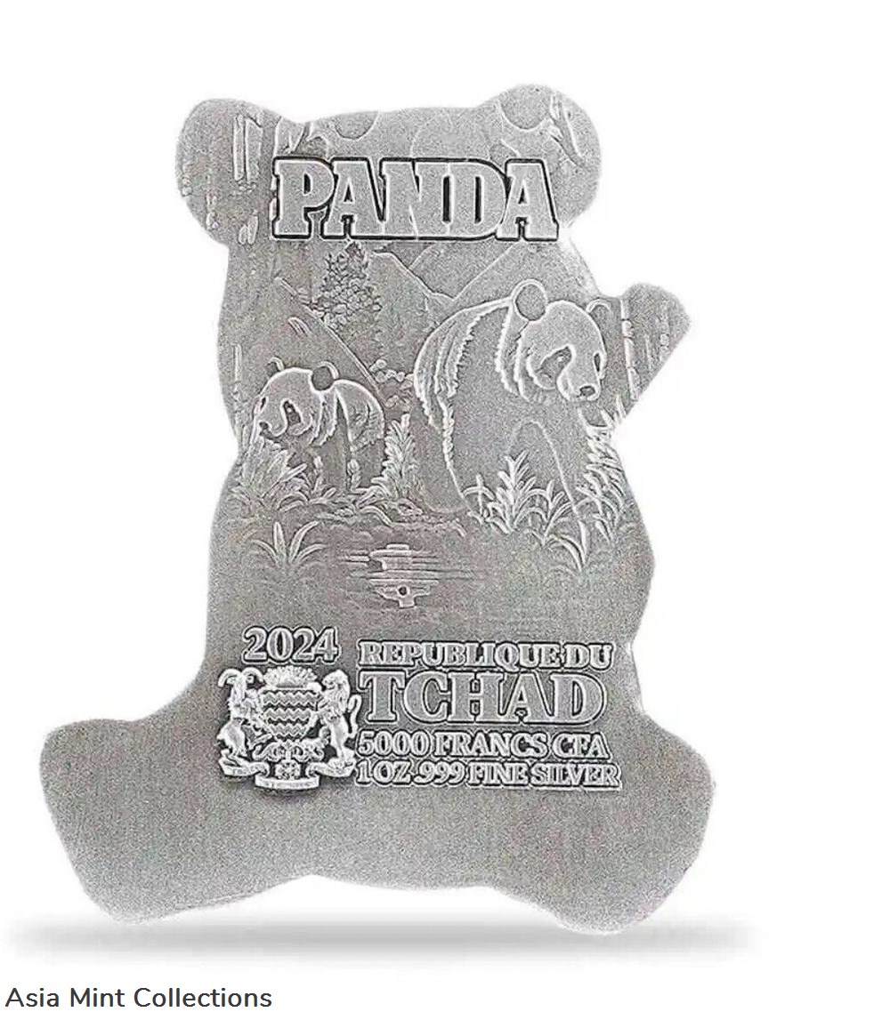 2024 Chad Panda Shaped High Relief 1 oz .999 Silver Coin Box/COA Mintage 1000 3 coins ingots bullion 2024 chad panda shaped high relief 1 oz 999 silver coin box coa mintage 1000