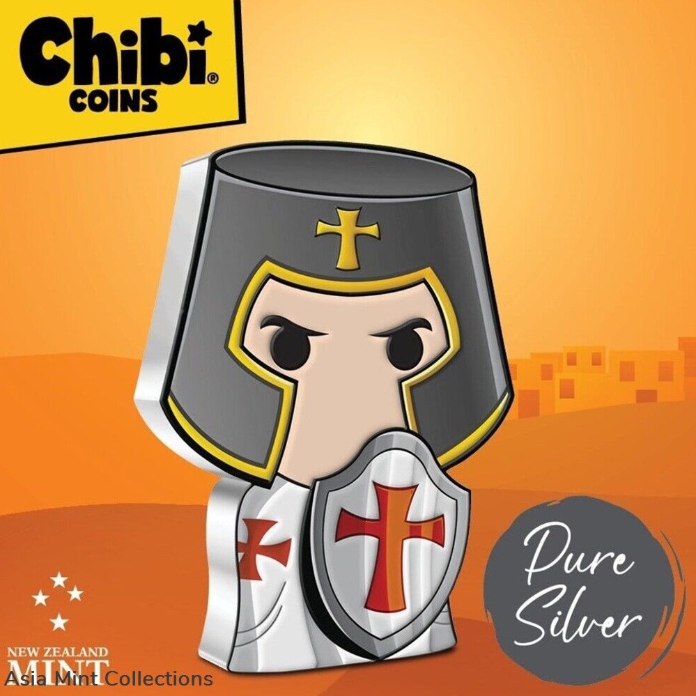 2022 Niue Warriors of History Knight Templar 1 oz. Silver Proof Chibi Coin coins ingots bullion 2022 niue warriors of history knight templar 1 oz silver proof chibi coin