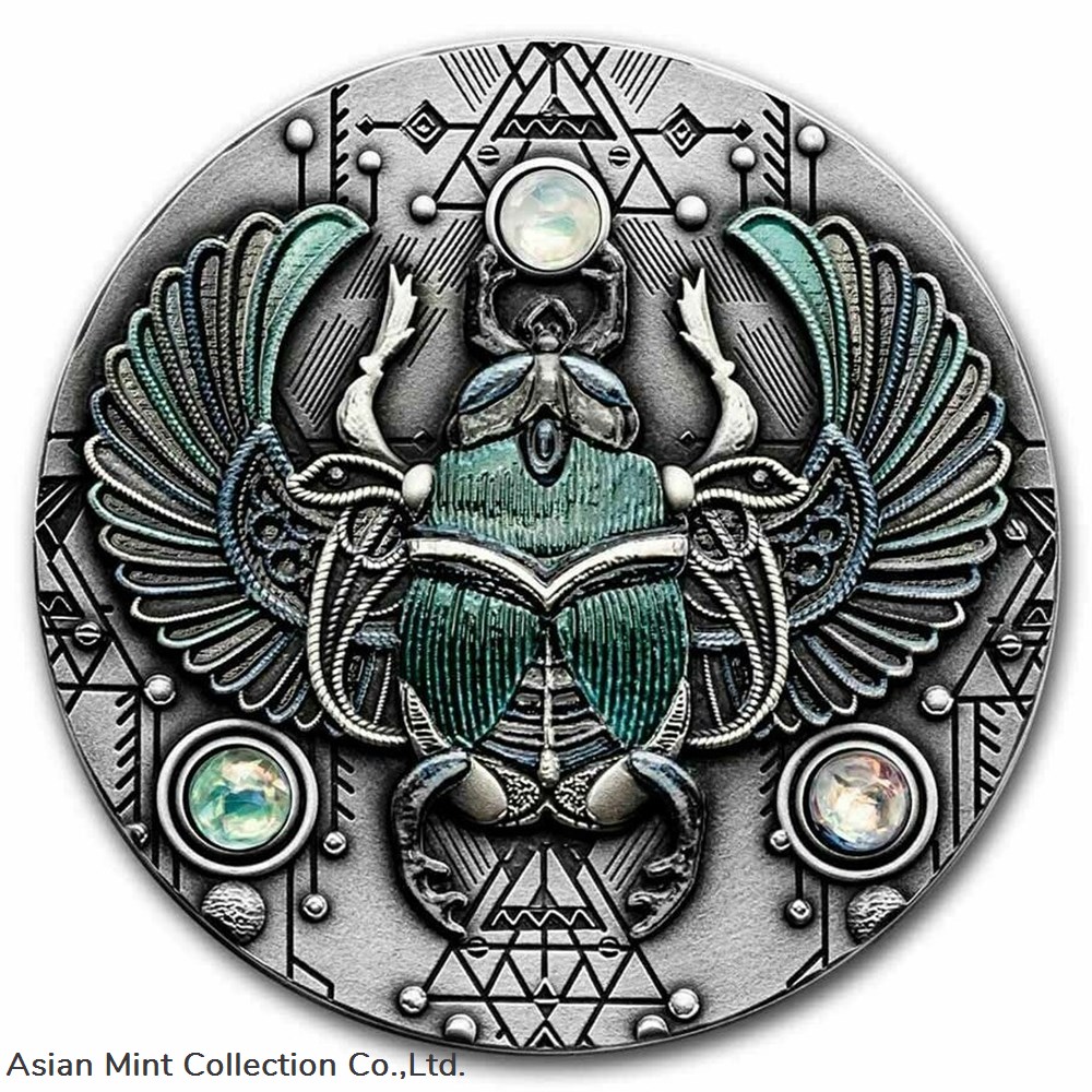 2021 Niue $5 Crystal Scarabaeus Antique 2oz Silver Coin w/Gemstone coins ingots bullion 2021 niue 5 crystal scarabaeus antique 2oz silver coin w gemstone