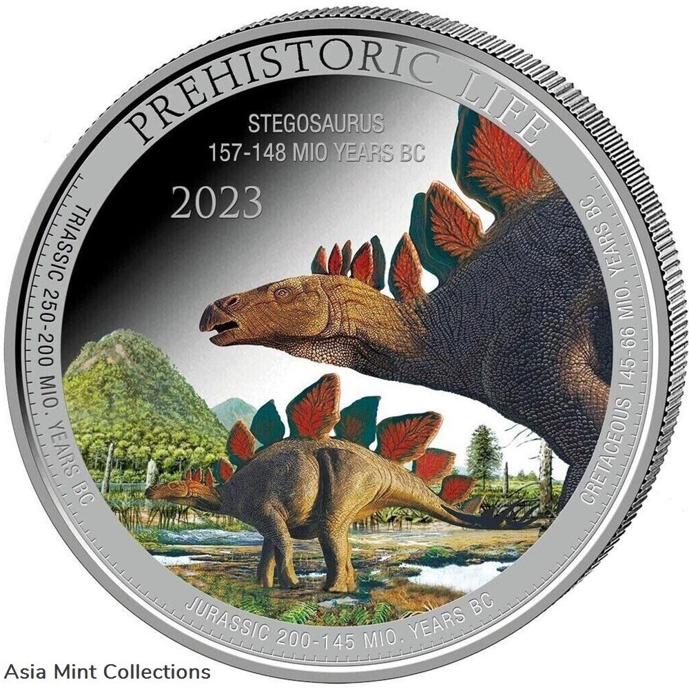2023 - Prehistoric Life Stegosaurus (12.) 1 oz 999 Silver Colored Color Congo coins ingots bullion 2023 prehistoric life stegosaurus 12 1 oz 999 silver colored color congo