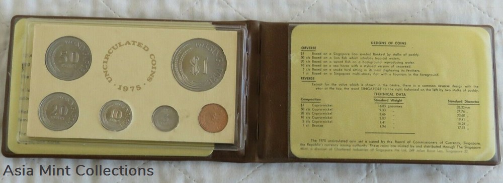 1975 6 Coin uncirculated set Lunar Year of the Rabbit - brown wallet 2 coins world singapore 1975 6 coin uncirculated set lunar year of the rabbit brown wallet