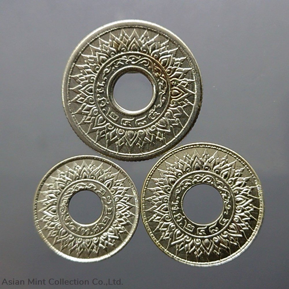 1941-2442 Silver coin with holes, complete set 5-10-20 satang 2 coins 1941 2442 silver coin with holes complete set 5 10 20 satang