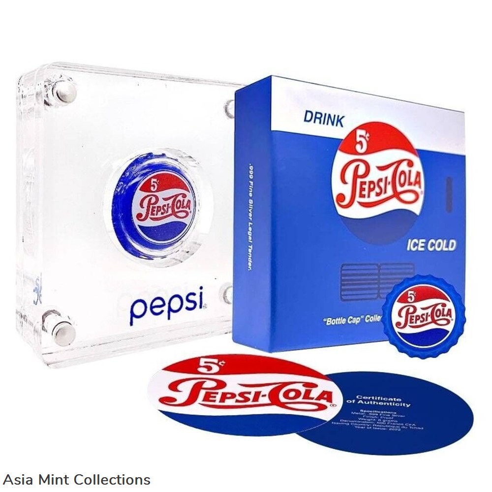2022 ~ 6 Gram .999 FINE SILVER - PEPSI COLA BOTTLE CAP -COLLECTABLE COIN 4 caps 2022 6 gram 999 fine silver pepsi cola bottle cap collectable coin