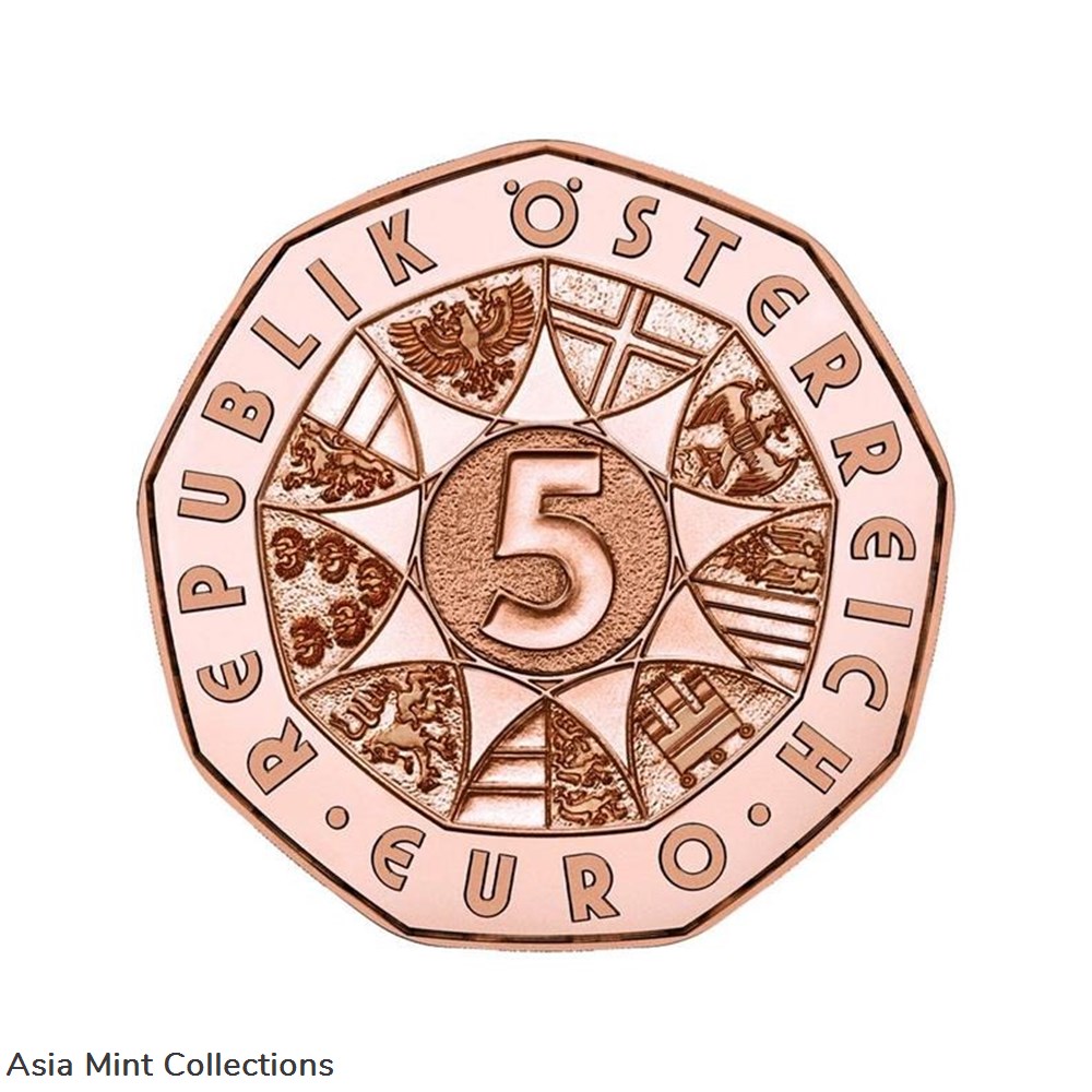 2022 - Austria 5 Euro copper coin - DEMOCRACY coins ingots bullion 2022 austria 5 euro copper coin democracy