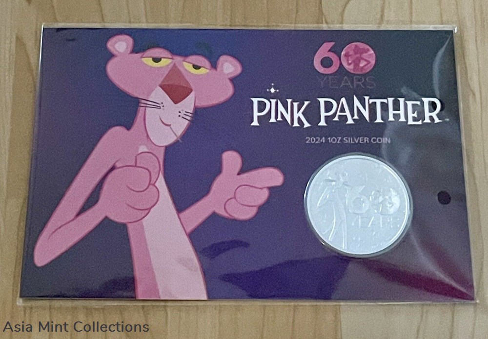 2024 - Pink Panther 60 years 1 oz silver BU coin in Limited Edition 1000 In card 4 coins ingots bullion 2024 pink panther 60 years 1 oz silver bu coin in limited edition 1000 in card