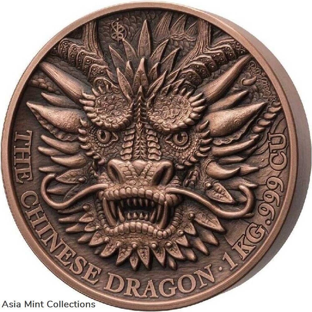 2024 - THE CHINESE DRAGON P. De Greef Édition Cuivre 1 Kilo Copper Coin Benin coins ingots bullion 2024 the chinese dragon p de greef edition cuivre 1 kilo copper coin benin