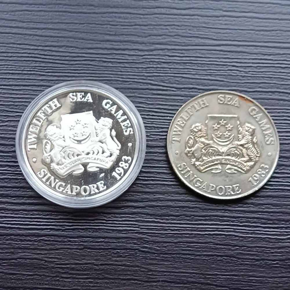 world 1983 singapore 5 silver proof copper nickel coins sea games