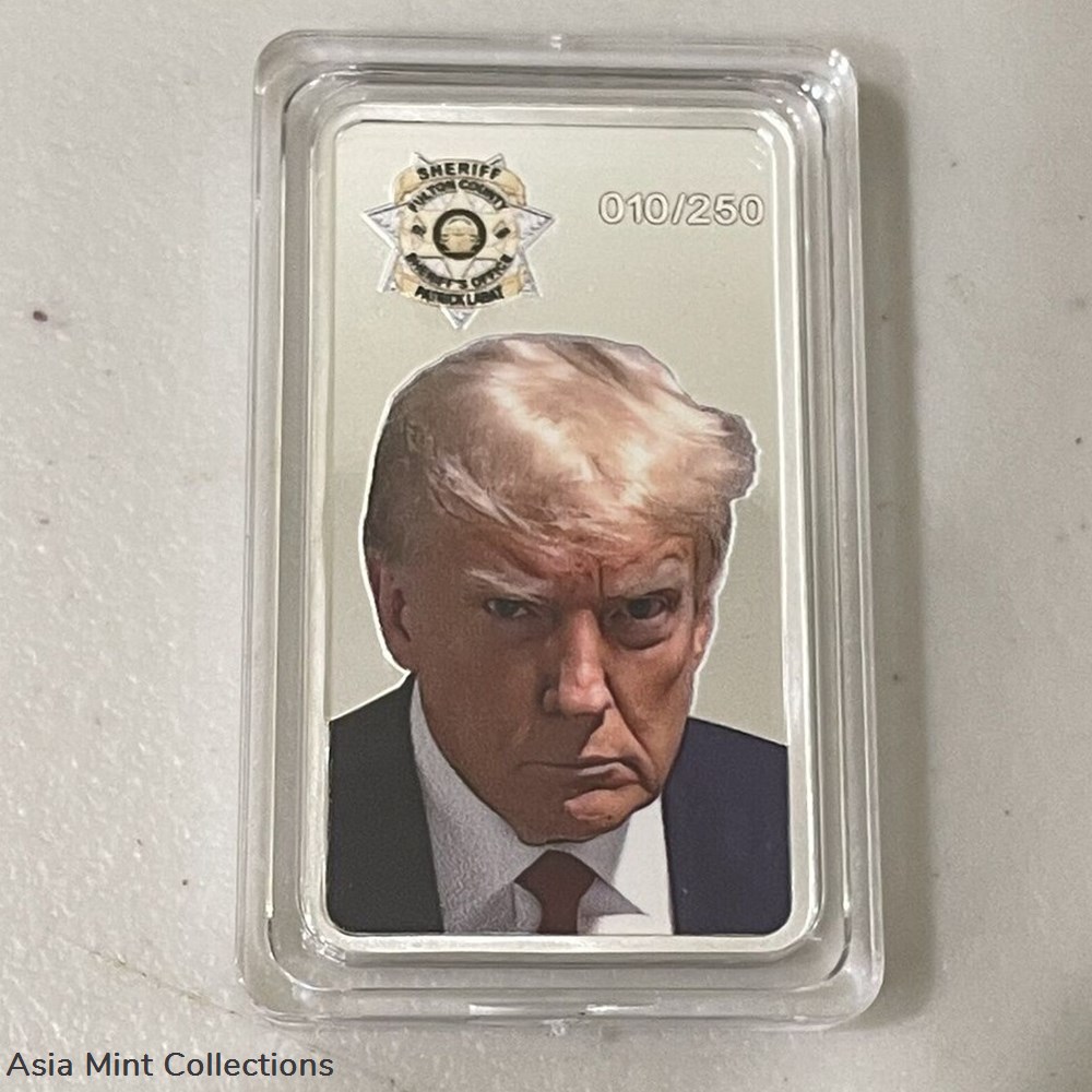 coins ingots bullion coin 2024 1 oz 999 silver bar trump mugshot logo ltd ed of 250 pcs hand painted