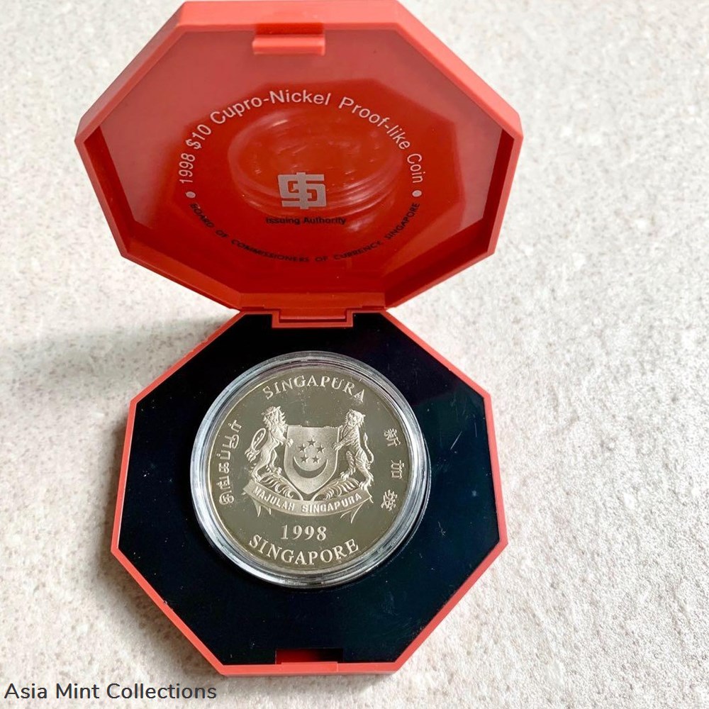 1998 Tiger Chinese Zodiac Sign $10 Singapore Dollar Coin Collectible 2 coins ingots bullion copper 1998 tiger chinese zodiac sign 10 singapore dollar coin collectible