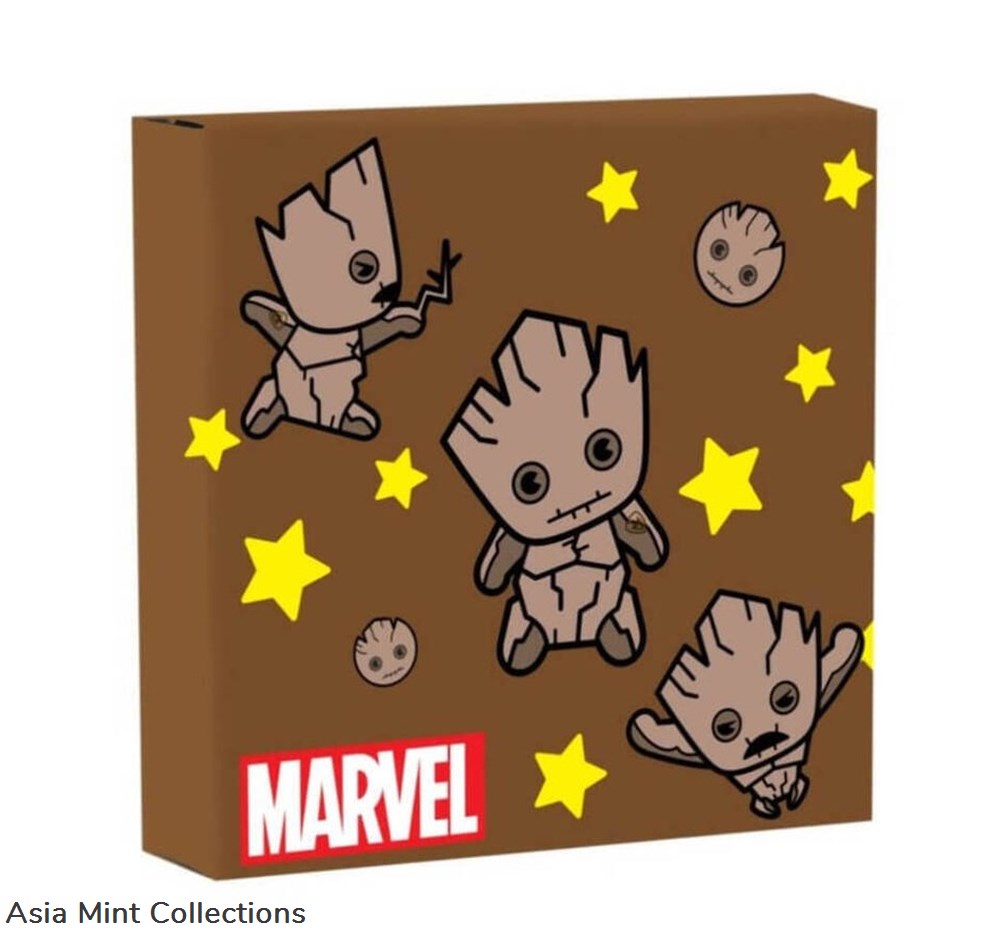 2022 Niue Marvel Kawaii Groot 1oz Silver Shaped Proof Coin 6 coins ingots bullion 2022 niue marvel kawaii groot 1oz silver shaped proof coin