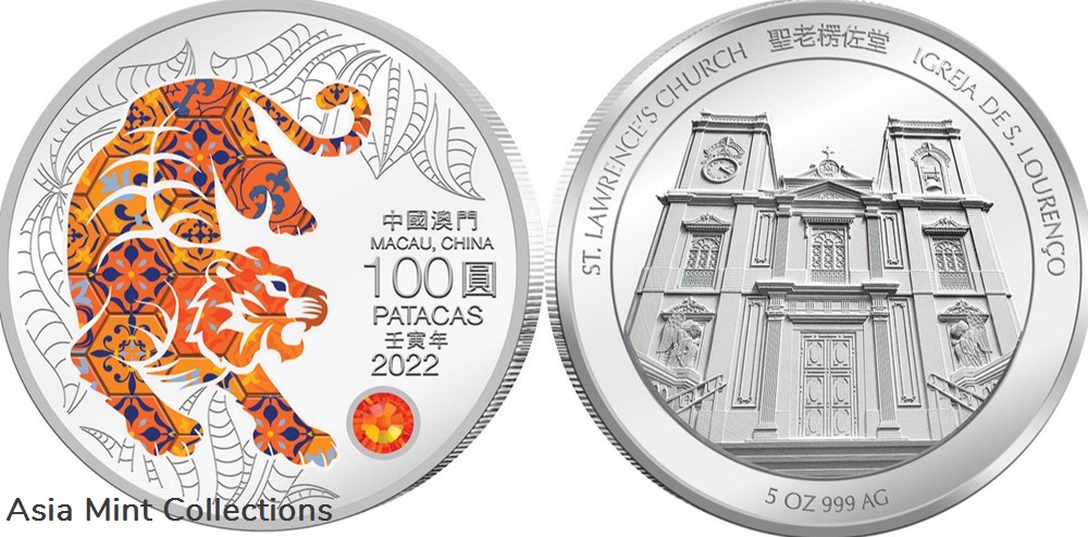 2022 - Macau Year of the Tiger 5 oz Silver Proof Color Coin coins ingots bullion 2022 macau year of the tiger 5 oz silver proof color coin