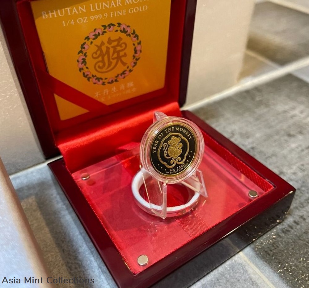 2014 Bhutan NU1000 Lunar Year of Monkey - 1/4oz Colorized Gold Proof Coin 4 coins ingots bullion 2014 bhutan nu1000 lunar year of monkey 1 4oz colorized gold proof coin