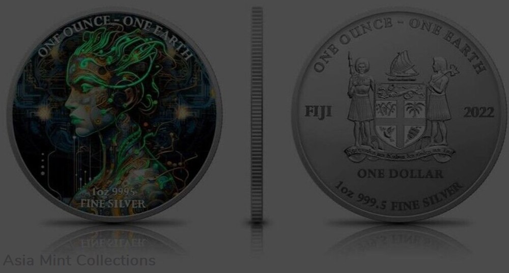 2022 - 1 Oz Silver $1 Fiji Glow In The Dark ARTIFICIAL INTELLIGENT BEAUTY Coin. 2 coins ingots bullion 2022 1 oz silver 1 fiji glow in the dark artificial intelligent beauty coin