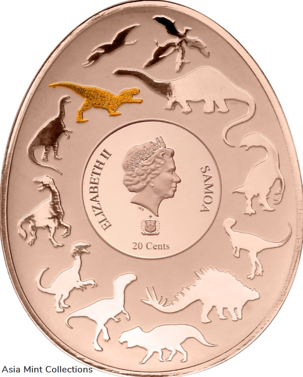 2022 - Samoa 20cents Dinosaurs in Asia 3 Tarbosaurus Curved commemorative coin 2 coins ingots bullion copper 2022 samoa 20cents dinosaurs in asia 3 tarbosaurus curved commemorative coin