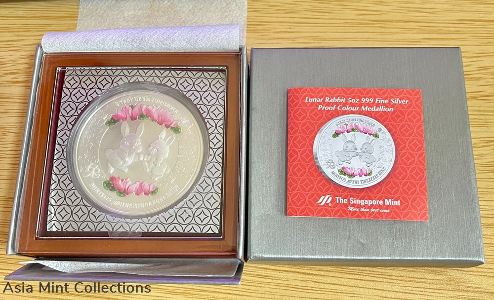 2023 - Lunar Rabbit 5oz 999 Fine Silver Colour Medallion 3 coins ingots bullion coin 2023 lunar rabbit 5oz 999 fine silver colour medallion