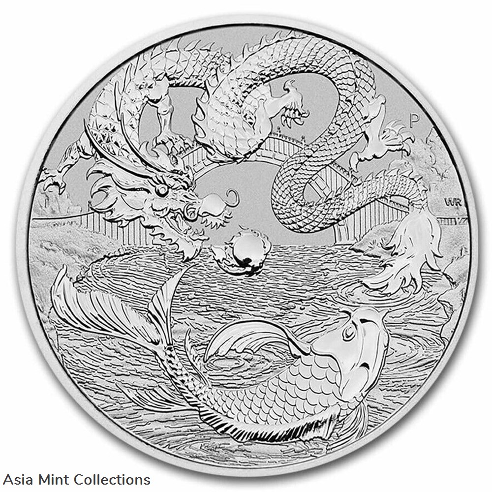 2023 - Australia 1 oz Silver Dragon & Koi Chinese Myths and Legends *ST* coins ingots bullion coin 2023 australia 1 oz silver dragon koi chinese myths and legends st